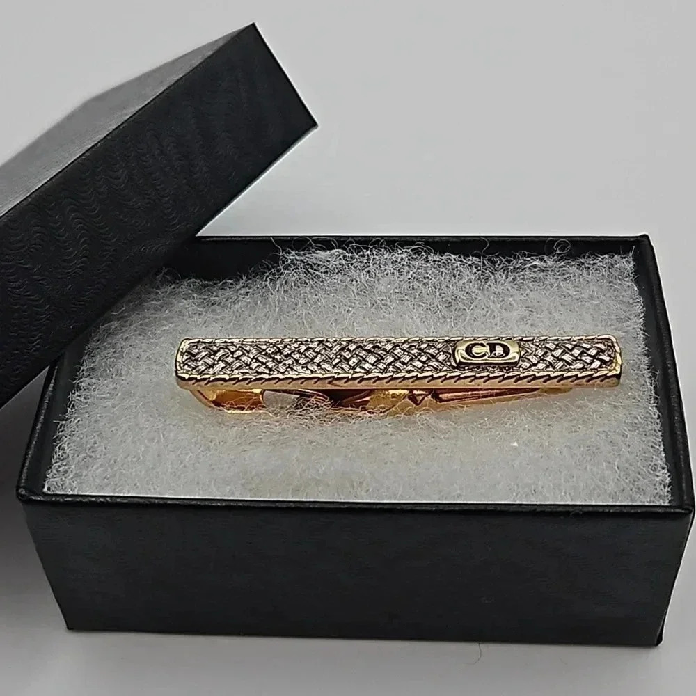 Christian Dior Silver Lattice CD Logo Tie Clip